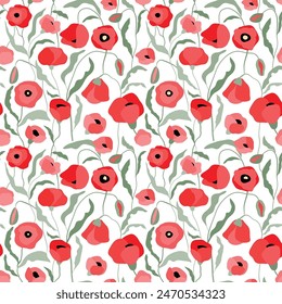 Poppies seamless pattern, summer wallpaper, decorative background