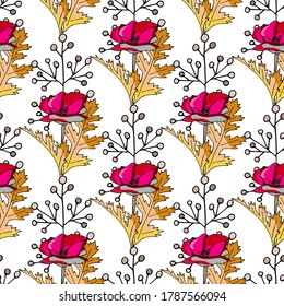 Pflaumen haben nahtloses Muster gestrichen. Abstraktes Mohn nahtloses Muster für das Textildesign. Blumennahtloses Vektormuster. Grafisches modernes Muster. Vektorgrafik-Hintergrund. Vectordesign-Druck