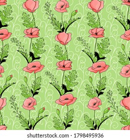 Los cachorros se despojaron de un patrón sin fisuras. Resumen de patrones sin fisuras de amapola para el diseño textil. Patrón vectorial sin fisuras florales. Patrón gráfico moderno. Fondo de la ilustración del vector. Impresión de diseño de vectores