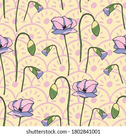 Los cachorros se despojaron de un patrón sin fisuras. Resumen de patrones sin fisuras de amapola para el diseño textil. Patrón vectorial sin fisuras florales. Patrón gráfico moderno. Fondo de la ilustración del vector. Impresión de diseño de vectores