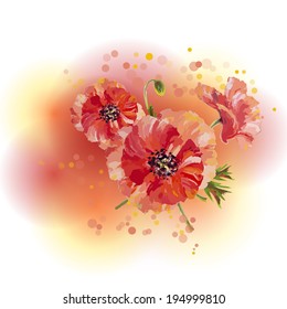 Poppies. Summer flowers invitation template card