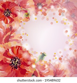 Poppies. Summer flowers invitation template card