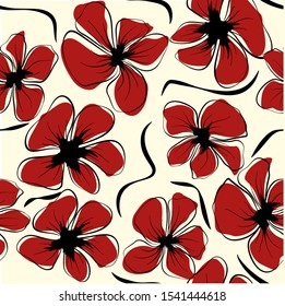 Poppies for textile design. Abstract poppies for print design. Botany ornament. Seamless fabric texture print. Abstract floral seamless pattern