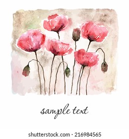 Poppies. Vintage greeting card. Watercolor floral bouquet. Floral birthday card.