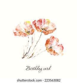 Poppies. Watercolor floral card.