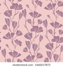 Poppies, wildflowers seamless pattern. Summer floral background. Botanical illustration, monochrome hand drawing. Design for packaging, fabric, textile, wallpaper, website, cards.