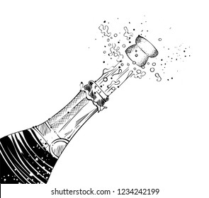 Popping champagne bottle, vector