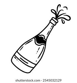 Popping champagne Hand drawn New Years Eve Celebration party graphic illustration isolated on white background color editable 