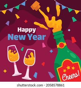 Popping champagne on midnight to celebrating new year party. 