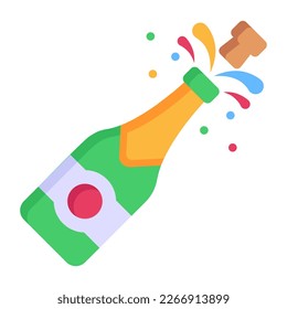 Popping cork champagne flat icon