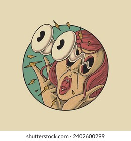 popping eyes girl retro cartoon emblem