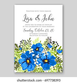 Poppy and anemone, peony wedding invitation template card