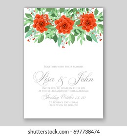 Poppy and anemone, peony wedding invitation template card