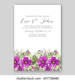Poppy and anemone, peony wedding invitation template card