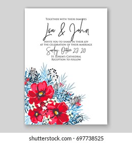 Poppy and anemone, peony wedding invitation template card