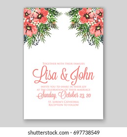Poppy and anemone, peony wedding invitation template card