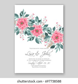 Poppy and anemone, peony wedding invitation template card