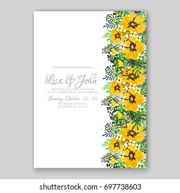 Poppy and anemone, peony wedding invitation template card