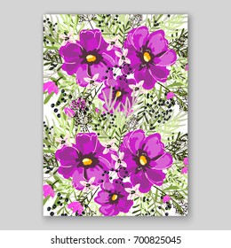 Poppy and anemone, peony wedding invitation template card