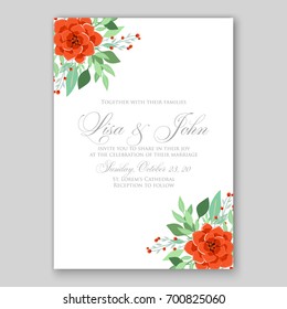 Poppy and anemone, peony wedding invitation template card