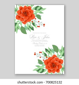 Poppy and anemone, peony wedding invitation template card