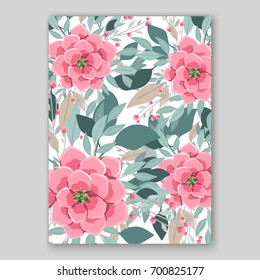 Poppy and anemone, peony wedding invitation template card