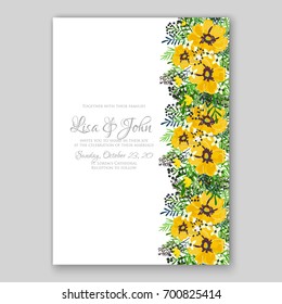 Poppy and anemone, peony wedding invitation template card