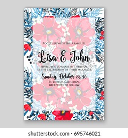 Poppy and anemone wedding invitation template card