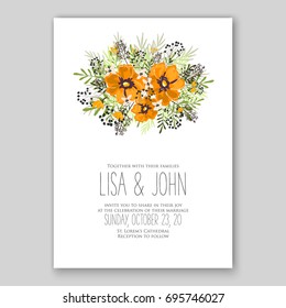 Poppy and anemone wedding invitation template card