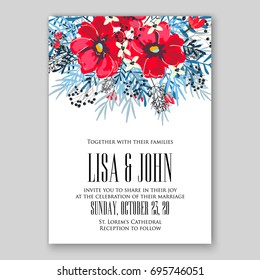 Poppy and anemone wedding invitation template card