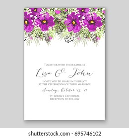 Poppy and anemone wedding invitation template card