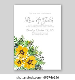 Poppy and anemone wedding invitation template card