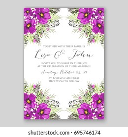 Poppy and anemone wedding invitation template card