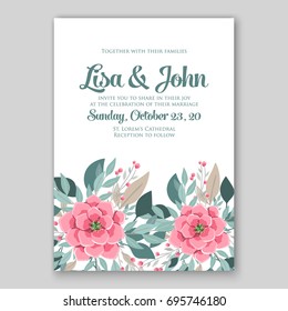 Poppy and anemone wedding invitation template card