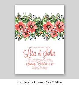 Poppy and anemone wedding invitation template card