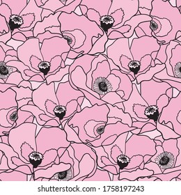 Poppy bloom floral. Vector repeat pattern. Great for home decor, wrapping, fashion, scrapbooking, wallpaper, gift, kids, apparel.