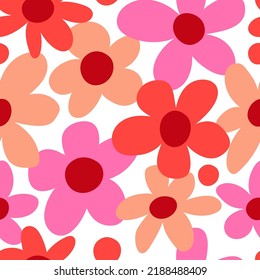 Adormidera. Flores rojas audaces. Patrón sin fisuras de los niños. Tendencia veraniega de las flores. Diseño de vectores. Fondo rojo