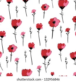 Poppy bouquet design Seamless pattern. Floral design.
