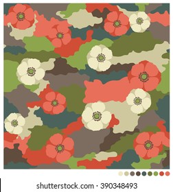 Poppy camouflage seamless vector pattern