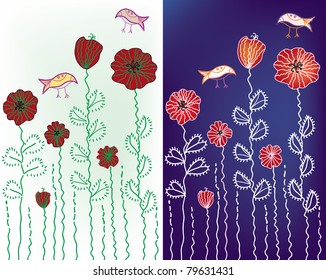 Poppy cards set with birds