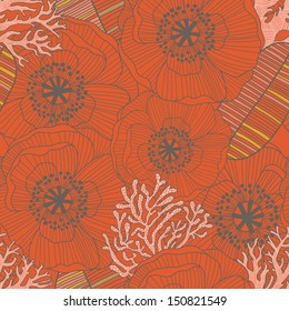 Poppy carpet Ã¢Â?Â? bright floral background in vector. Seamless pattern can be used for wallpaper, pattern fills, web page background,surface textures. Gorgeous vintage seamless floral card