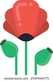 Poppy color icon. Red summer flower symbol