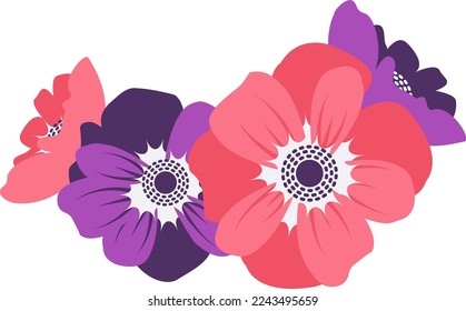Poppy composition open buds. Botanical decorative element.