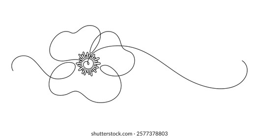 Poppy. Continuous line drawing. Border frame.