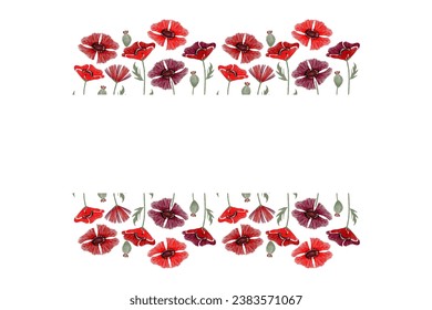 Poppy Day background border red poppy vector hand drawn. Anzac Memorial remembrance Day Copy Space