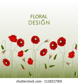 Poppy field. Floral design. Image on a gradient background. Design for a postcard, poster, message with space for text.