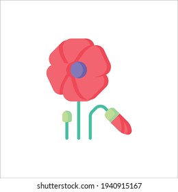 Icono plano de la amapola aislado en fondo blanco