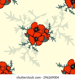 Poppy floral background seamless pattern