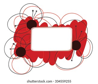 Poppy flower abstract frame  - hand drawn vector design element. Paper label as frame for text. Abstract vector flower border. Red abstract strokes. Poppy flower as symbol of dream or Poppy Day.