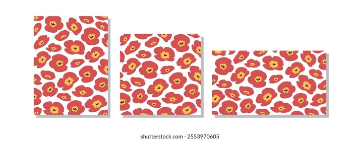 Poppy flower background set, poster, cover, label, banner, draw design simple vector decorative graphic design illustration for your design
